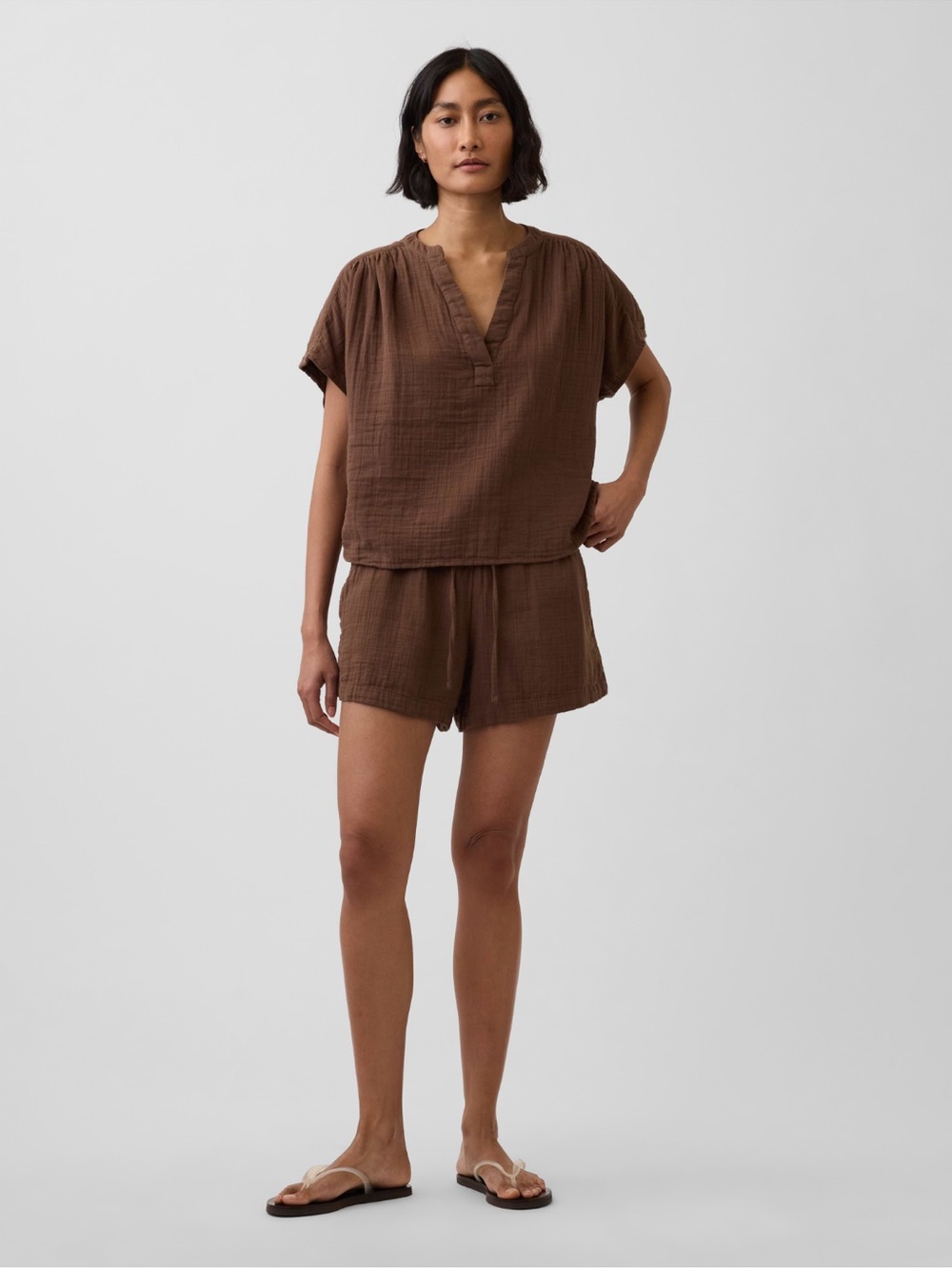 GAP Brown Lightweight Cotton Top and Shorts Set